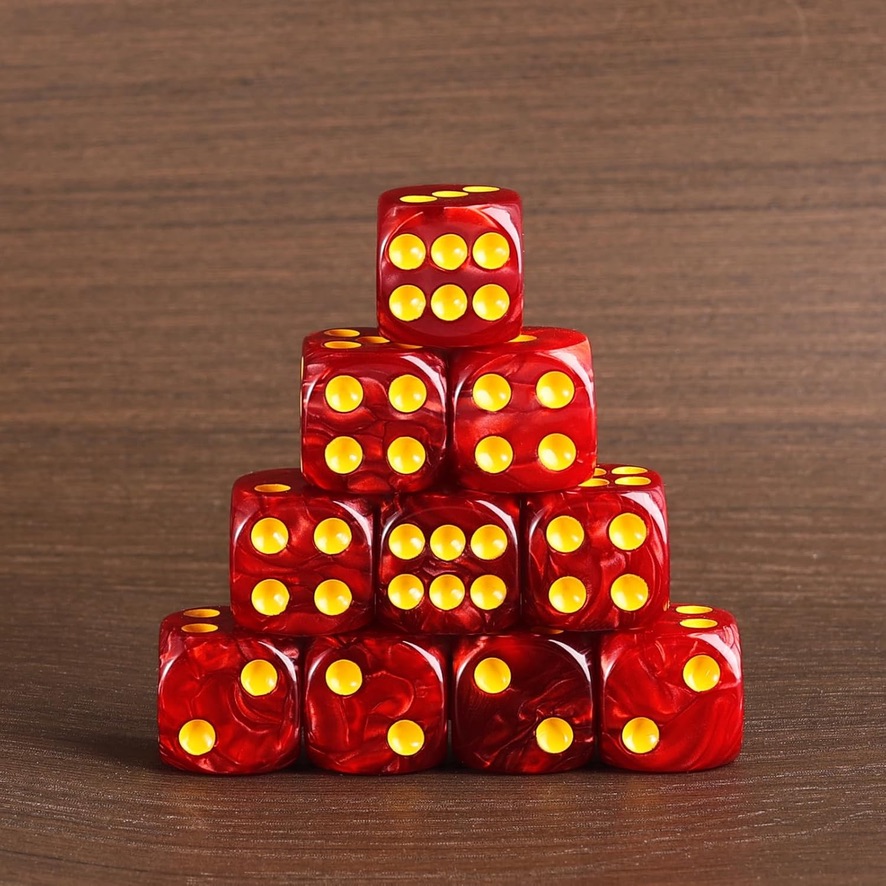 16mm Red Pearl Acrylic Rounded Dice Set (5-pieces)
